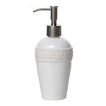 Le Panier Soap Dispenser Whitewash Measurements: 3.75\L, 3.25\W, 8\H
Capacity 	12 oz

Made of: Ceramic
Made in: Portugal

Use & Care:  Hand wash recommended

